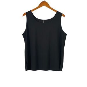 IC by Connie K Black Sleeveless Tank Top Shell Boxy Slinky Knit Slits Size XL